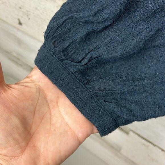 Umgee Women’s Medium Navy Blue Boho Layered Long Sleeve Blouse Tassel Fringe top - Picture 6 of 9